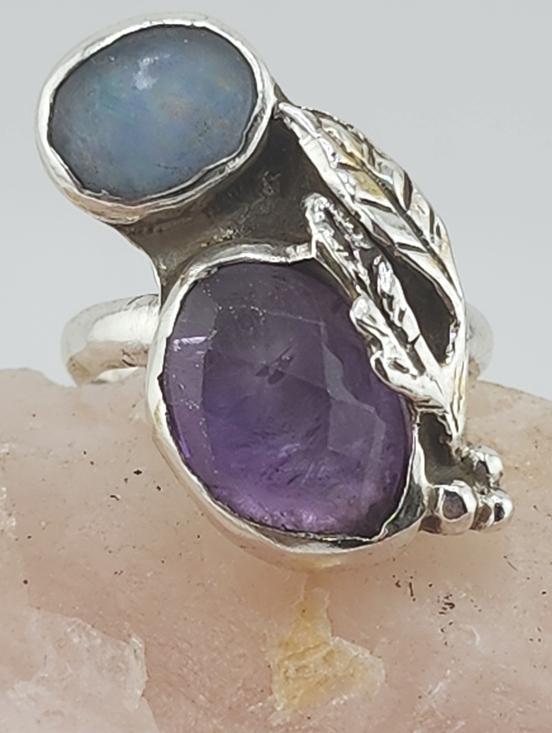 DREAMY JWLS Jewelry - OPAL & AQUAMARINE HANDMADE RING IN STERLING SILVER SZ 8.5